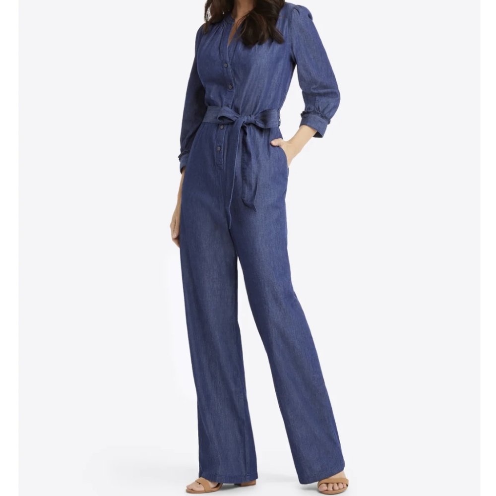 NWT draper James tie waist jumpsuit in chambray